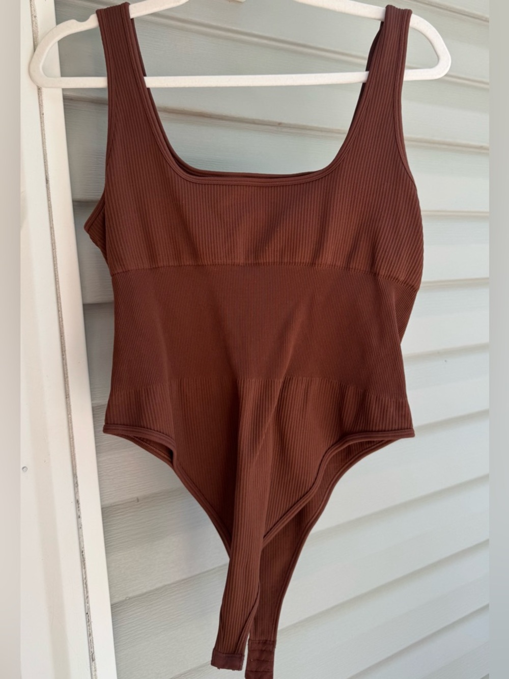 Ribbed Brown Seamless Bodysuit Tank | Stretchy Fitted | M/L